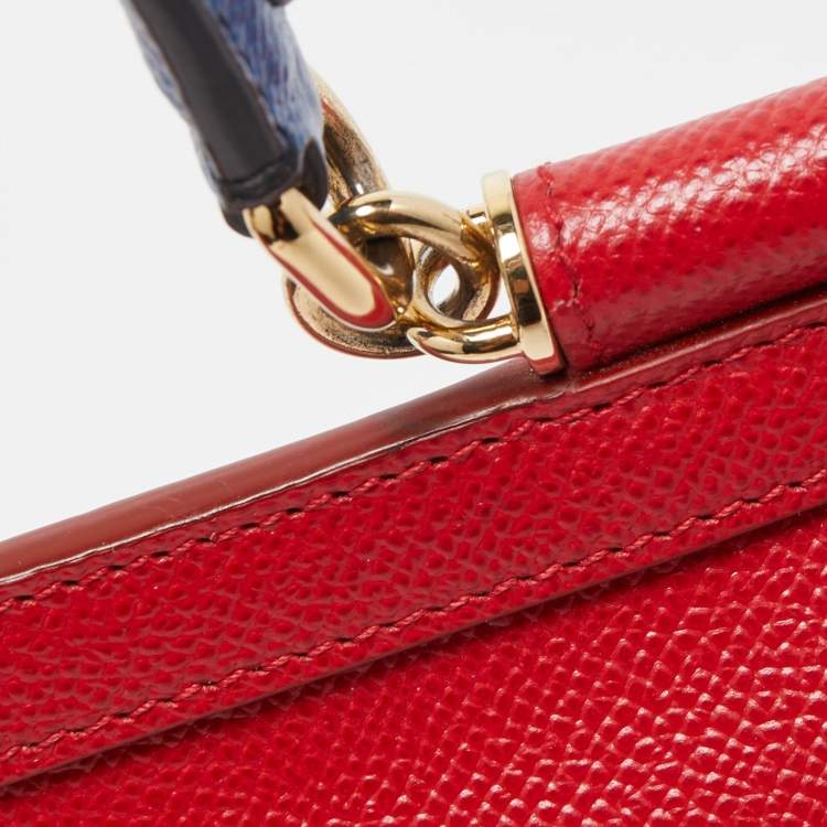 Pre Owned Dolce & Gabbana Red Leather Small Miss Sicily Studded Top Handle Bag