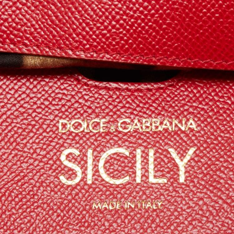 Pre Owned Dolce & Gabbana Red Leather Small Miss Sicily Studded Top Handle Bag