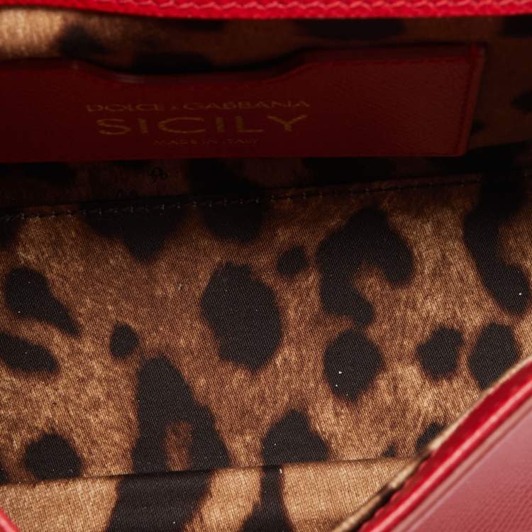 Pre Owned Dolce & Gabbana Red Leather Small Miss Sicily Studded Top Handle Bag