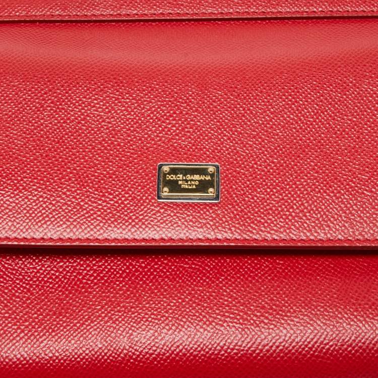 Pre Owned Dolce & Gabbana Red Leather Small Miss Sicily Studded Top Handle Bag