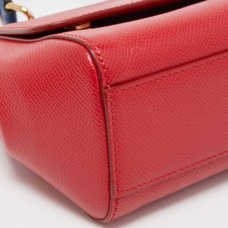 Pre Owned Dolce & Gabbana Red Leather Small Miss Sicily Studded Top Handle Bag