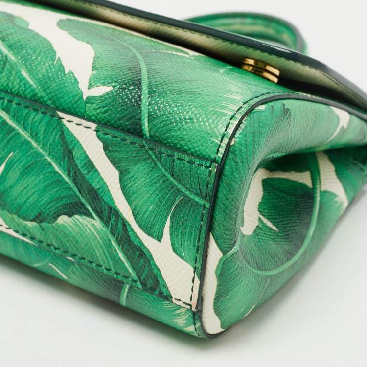 Pre Owned Dolce & Gabbana Green Banana Leaf Print Leather Small Miss Sicily Top Handle Bag