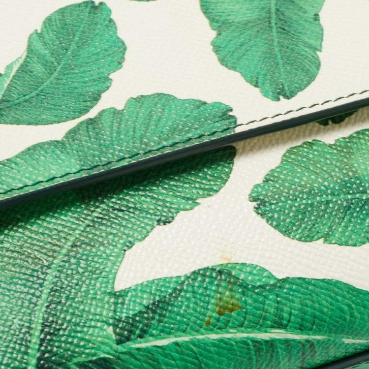 Pre Owned Dolce & Gabbana Green Banana Leaf Print Leather Small Miss Sicily Top Handle Bag