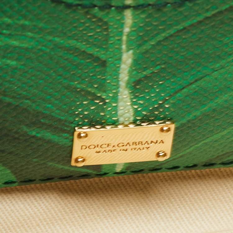 Pre Owned Dolce & Gabbana Green Banana Leaf Print Leather Small Miss Sicily Top Handle Bag