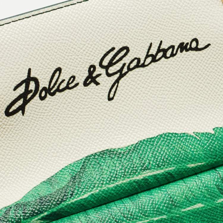 Pre Owned Dolce & Gabbana Green Banana Leaf Print Leather Small Miss Sicily Top Handle Bag
