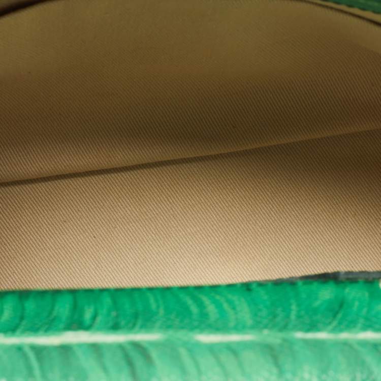 Pre Owned Dolce & Gabbana Green Banana Leaf Print Leather Small Miss Sicily Top Handle Bag