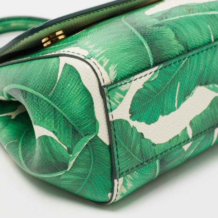 Pre Owned Dolce & Gabbana Green Banana Leaf Print Leather Small Miss Sicily Top Handle Bag