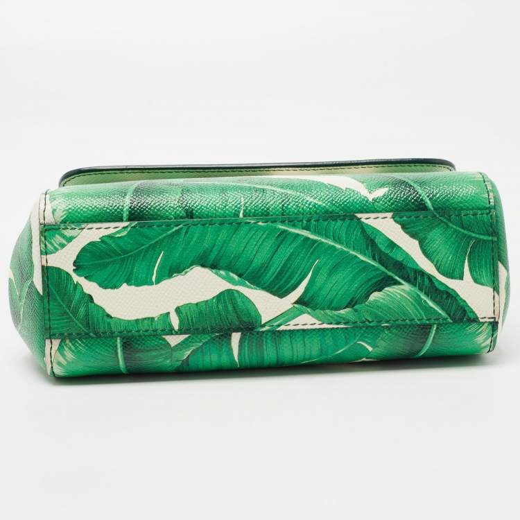 Pre Owned Dolce & Gabbana Green Banana Leaf Print Leather Small Miss Sicily Top Handle Bag