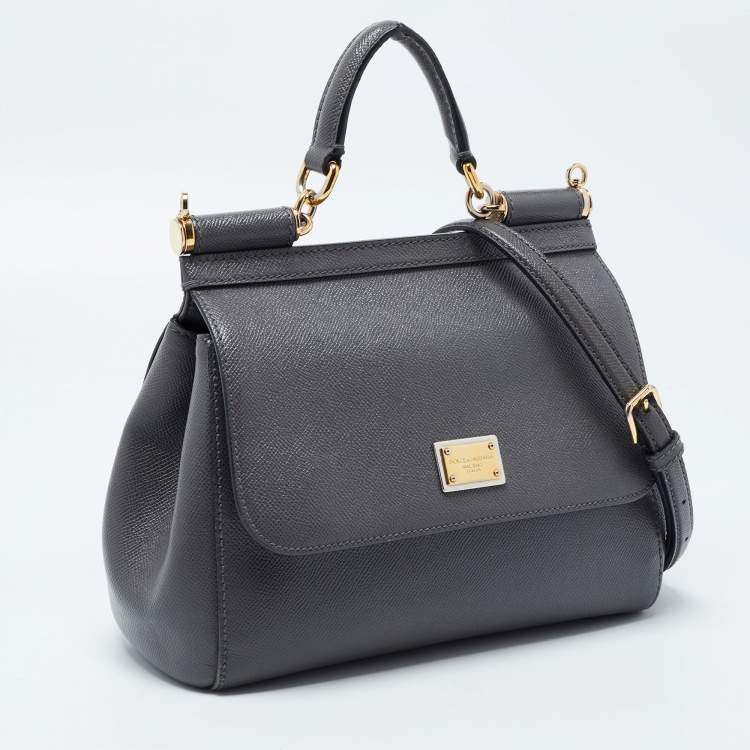 Pre Owned Dolce & Gabbana Grey Leather Medium Miss Sicily Top Handle Bag