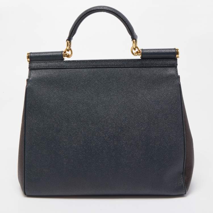 Pre Owned Dolce & Gabbana Dark Grey/Brown Leather Large Miss Sicily Top Handle Bag