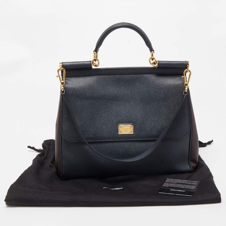 Pre Owned Dolce & Gabbana Dark Grey/Brown Leather Large Miss Sicily Top Handle Bag