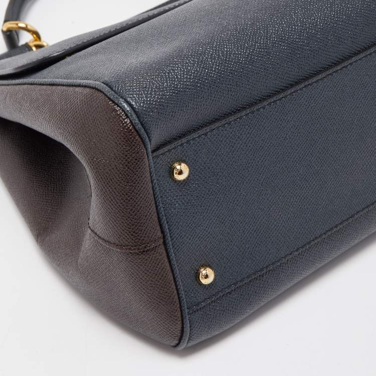 Pre Owned Dolce & Gabbana Dark Grey/Brown Leather Large Miss Sicily Top Handle Bag