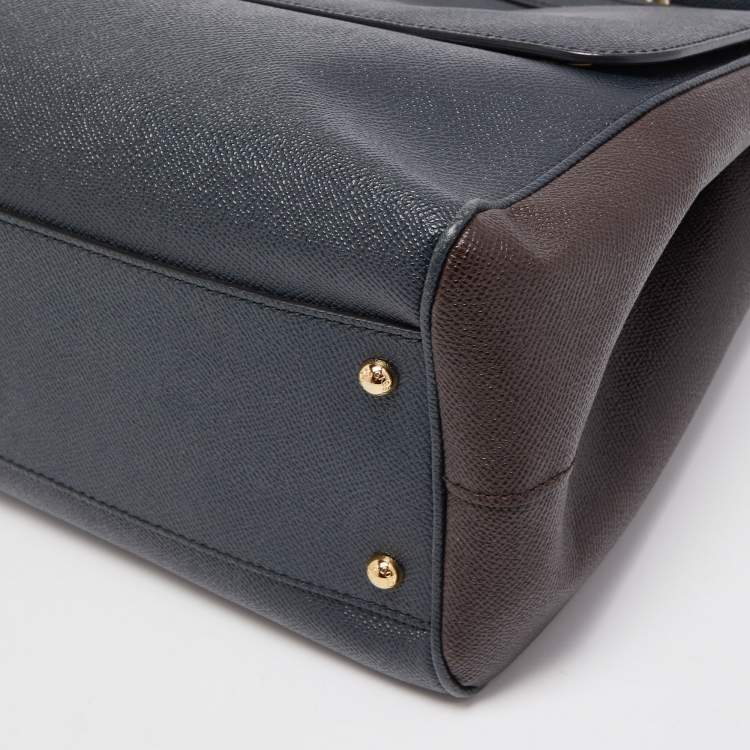 Pre Owned Dolce & Gabbana Dark Grey/Brown Leather Large Miss Sicily Top Handle Bag