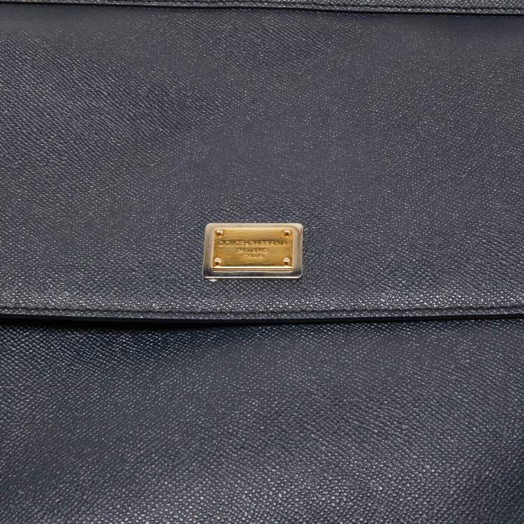 Pre Owned Dolce & Gabbana Dark Grey/Brown Leather Large Miss Sicily Top Handle Bag