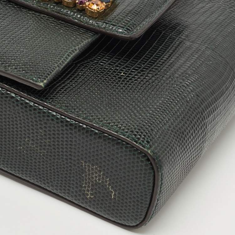 Pre Owned Dolce & Gabbana Green Lizard Embossed Leather DG Millennials Shoulder Bag