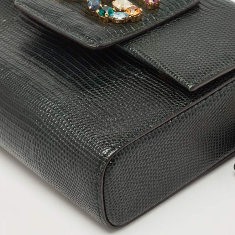 Pre Owned Dolce & Gabbana Green Lizard Embossed Leather DG Millennials Shoulder Bag