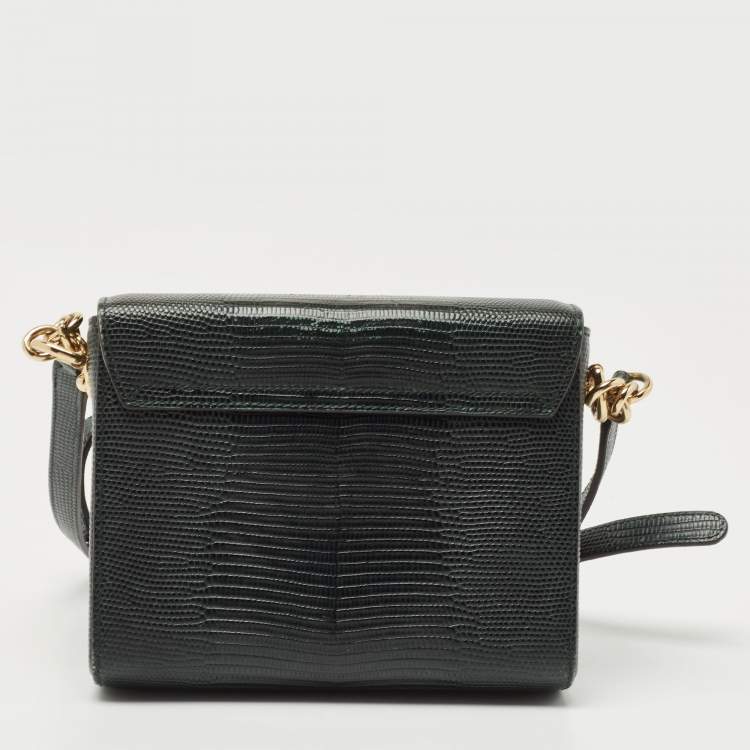 Pre Owned Dolce & Gabbana Green Lizard Embossed Leather DG Millennials Shoulder Bag