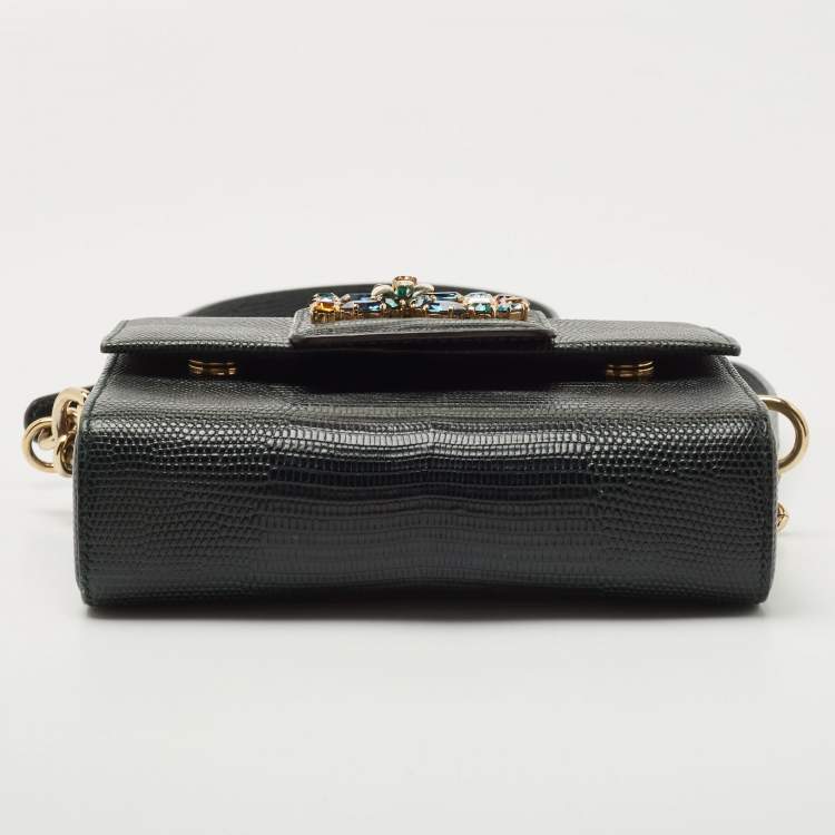 Pre Owned Dolce & Gabbana Green Lizard Embossed Leather DG Millennials Shoulder Bag