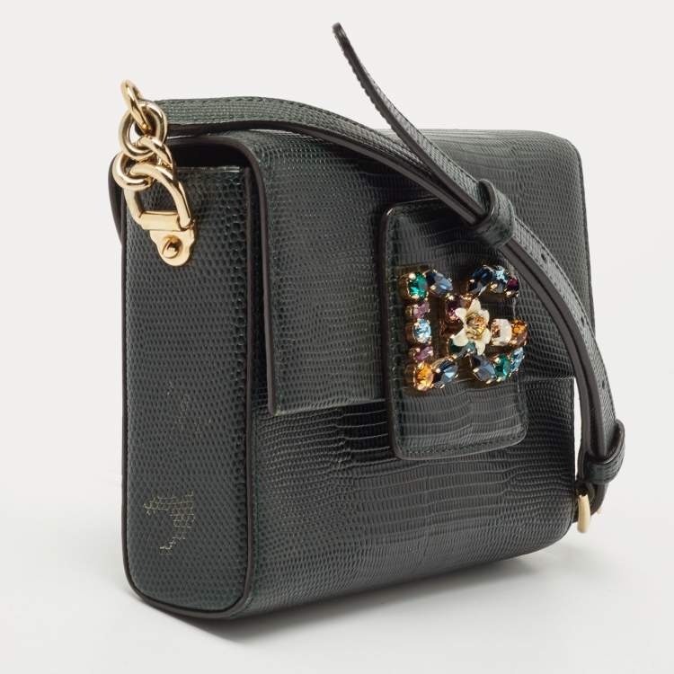 Pre Owned Dolce & Gabbana Green Lizard Embossed Leather DG Millennials Shoulder Bag