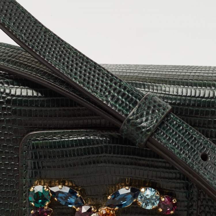 Pre Owned Dolce & Gabbana Green Lizard Embossed Leather DG Millennials Shoulder Bag