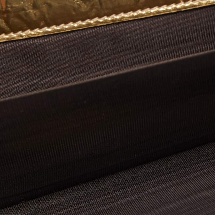 Pre Owned Dolce & Gabbana Gold/Brown Leopard Print Coated Canvas and Laminated Leather Bow Flap Wallet