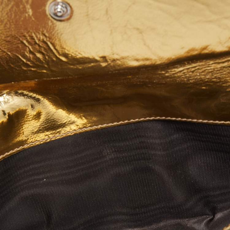 Pre Owned Dolce & Gabbana Gold/Brown Leopard Print Coated Canvas and Laminated Leather Bow Flap Wallet