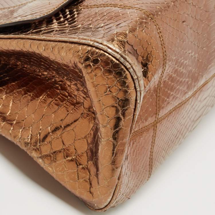 Pre Owned Dolce & Gabbana Bronze Python Leather Large Miss Sicily Top Handle Bag