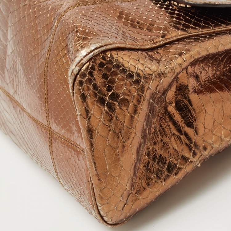 Pre Owned Dolce & Gabbana Bronze Python Leather Large Miss Sicily Top Handle Bag