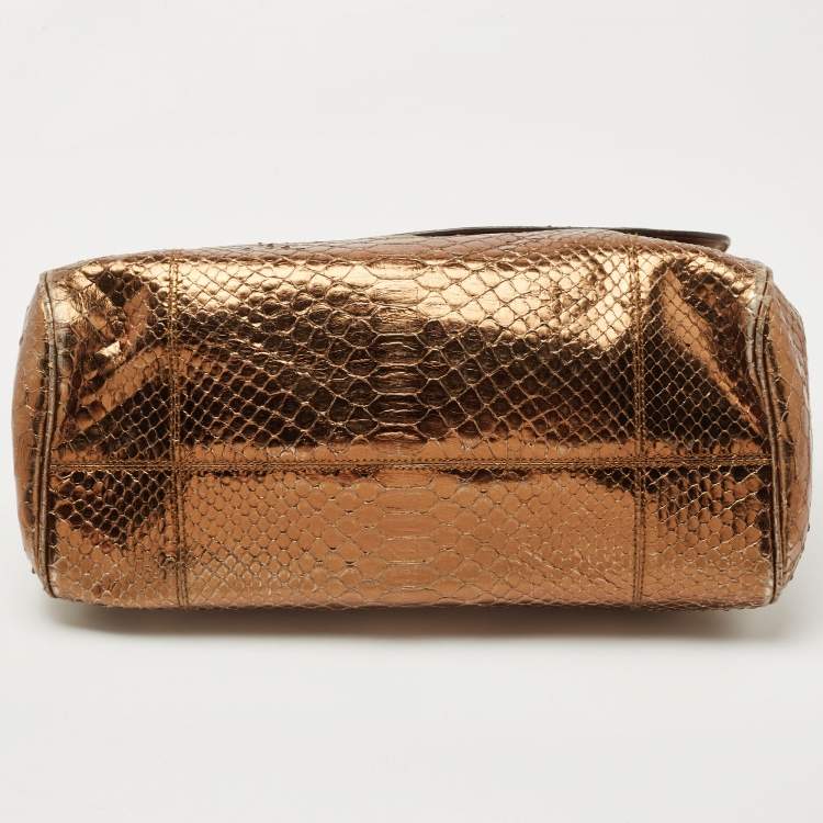Pre Owned Dolce & Gabbana Bronze Python Leather Large Miss Sicily Top Handle Bag