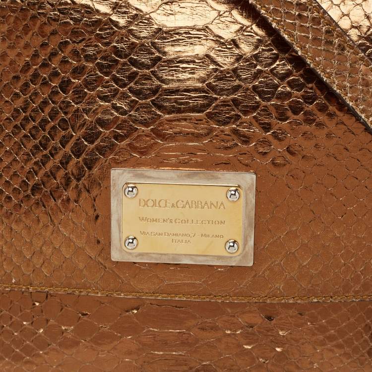 Pre Owned Dolce & Gabbana Bronze Python Leather Large Miss Sicily Top Handle Bag