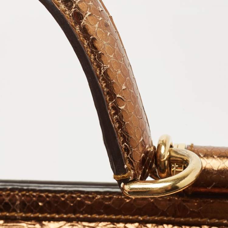 Pre Owned Dolce & Gabbana Bronze Python Leather Large Miss Sicily Top Handle Bag