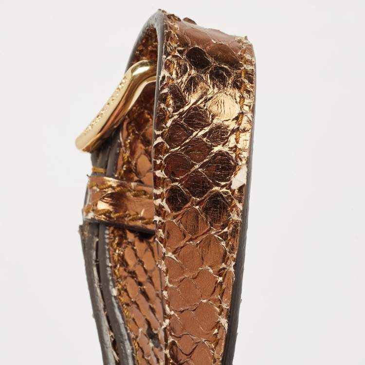 Pre Owned Dolce & Gabbana Bronze Python Leather Large Miss Sicily Top Handle Bag
