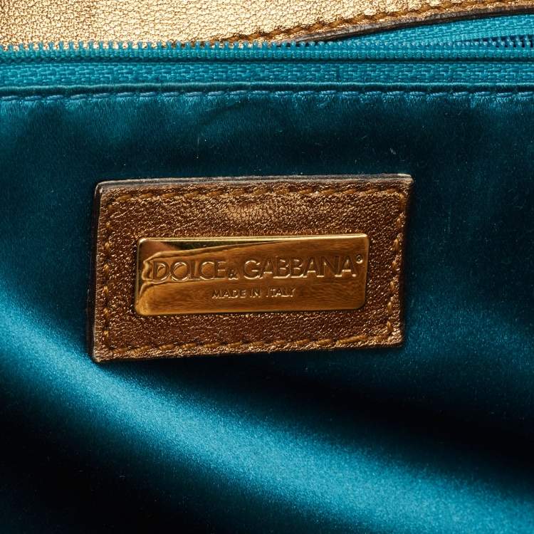 Pre Owned Dolce & Gabbana Bronze Python Leather Large Miss Sicily Top Handle Bag