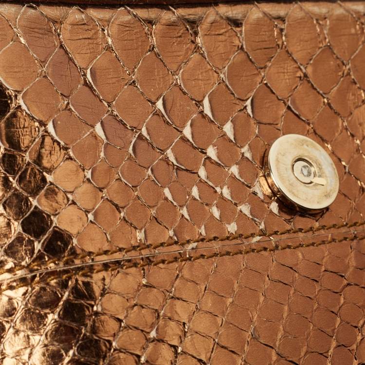 Pre Owned Dolce & Gabbana Bronze Python Leather Large Miss Sicily Top Handle Bag