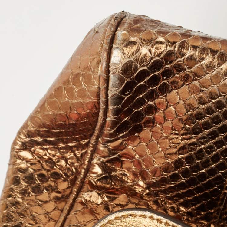 Pre Owned Dolce & Gabbana Bronze Python Leather Large Miss Sicily Top Handle Bag