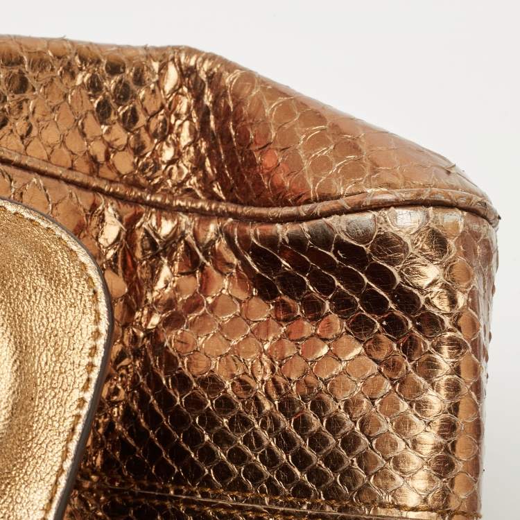 Pre Owned Dolce & Gabbana Bronze Python Leather Large Miss Sicily Top Handle Bag