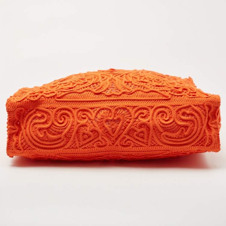 Pre Owned Dolce & Gabbana Orange Crochet Beatrice Shopper Tote