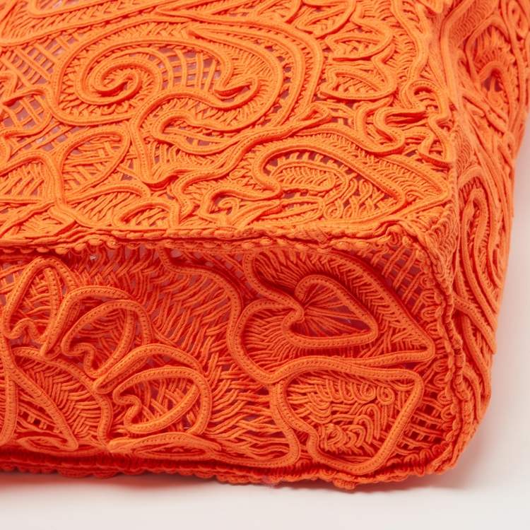 Pre Owned Dolce & Gabbana Orange Crochet Beatrice Shopper Tote