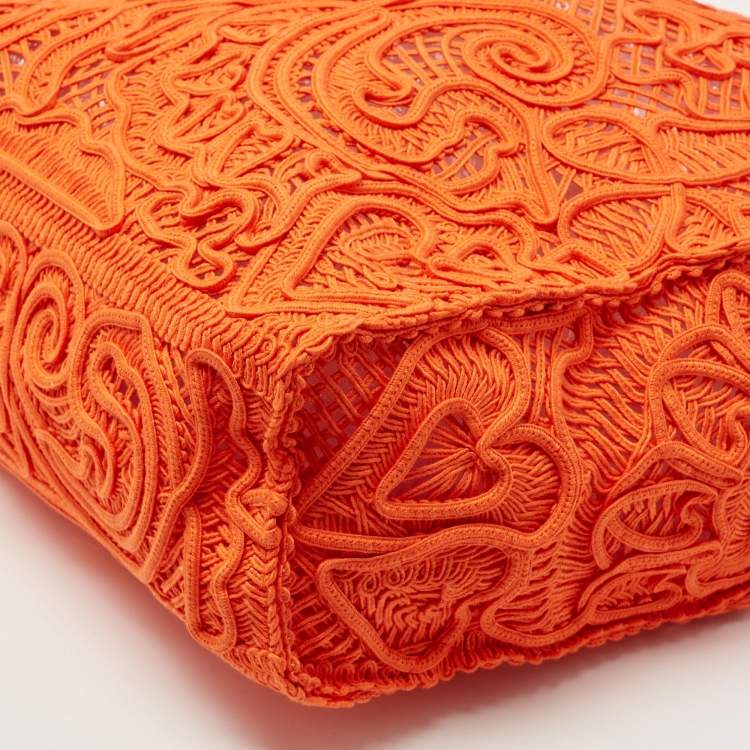 Pre Owned Dolce & Gabbana Orange Crochet Beatrice Shopper Tote