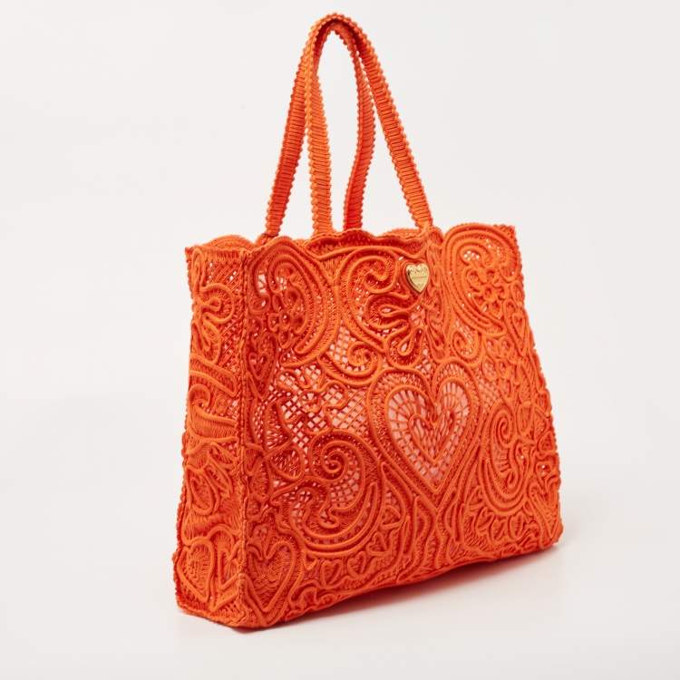 Pre Owned Dolce & Gabbana Orange Crochet Beatrice Shopper Tote