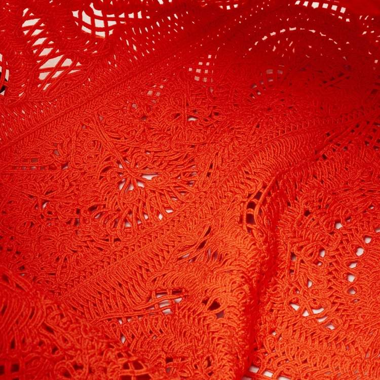 Pre Owned Dolce & Gabbana Orange Crochet Beatrice Shopper Tote