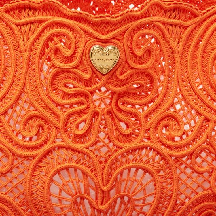 Pre Owned Dolce & Gabbana Orange Crochet Beatrice Shopper Tote