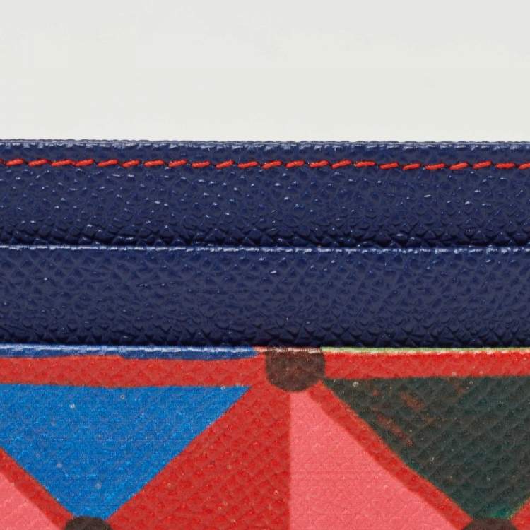 Pre Owned Dolce & Gabbana Red/Blue Printed Leather Card Holder