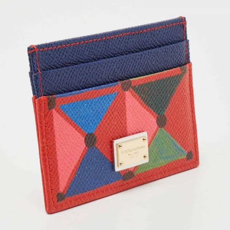 Pre Owned Dolce & Gabbana Red/Blue Printed Leather Card Holder