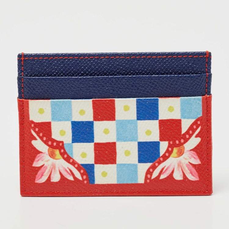Pre Owned Dolce & Gabbana Red/Blue Printed Leather Card Holder