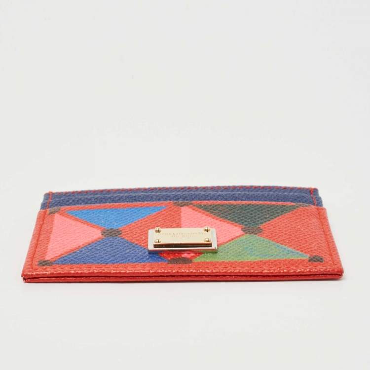 Pre Owned Dolce & Gabbana Red/Blue Printed Leather Card Holder