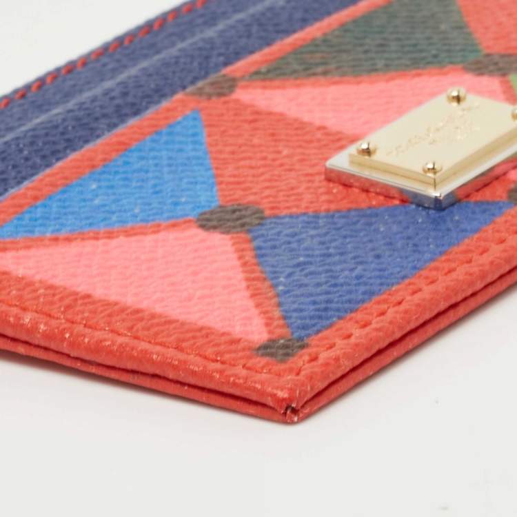 Pre Owned Dolce & Gabbana Red/Blue Printed Leather Card Holder
