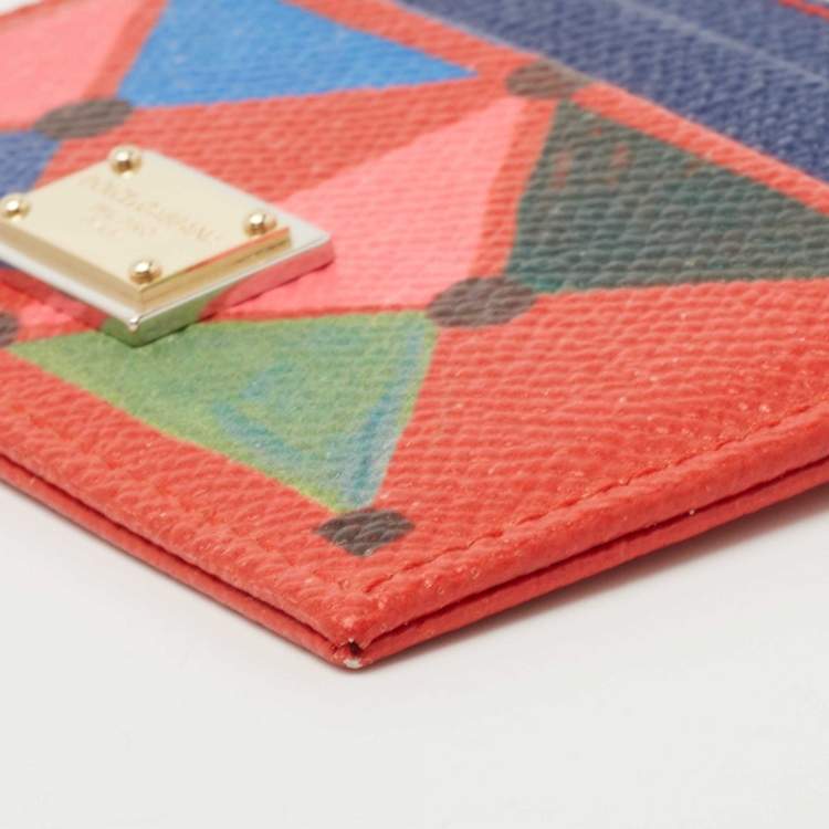 Pre Owned Dolce & Gabbana Red/Blue Printed Leather Card Holder
