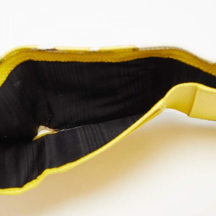 Pre Owned Dolce & Gabbana Yellow/White Lemon Print Leather Trifold Wallet