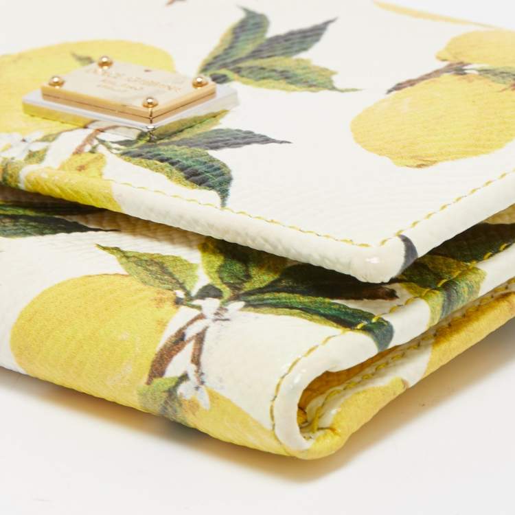 Pre Owned Dolce & Gabbana Yellow/White Lemon Print Leather Trifold Wallet